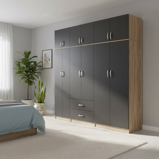 Ντουλάπα Εξάφυλλη με Πατάρι Athos I Sonoma-Ανθρακί 240x42x240