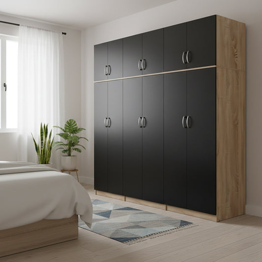 Ντουλάπα Εξάφυλλη με Πατάρι Athos II Sonoma-Ανθρακί 240x42x240