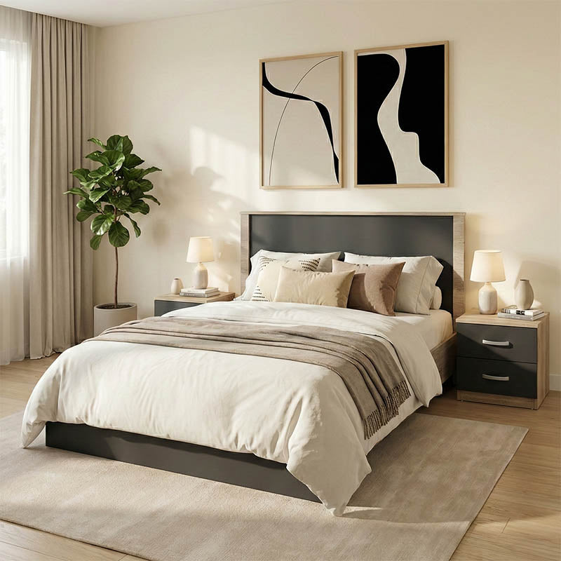 Σετ Κρεβατοκάμαρας Athos Sonoma Ανθρακί με Κρεβάτι 140x200εκ Σετ 3 Τεμ.