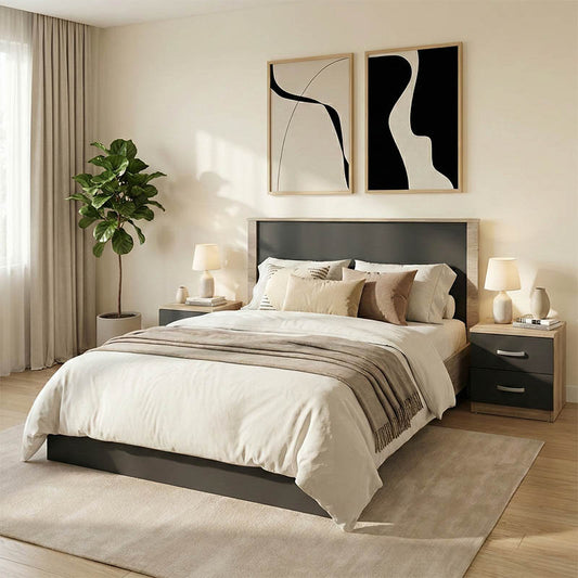 Σετ Κρεβατοκάμαρας Athos Sonoma Ανθρακί με Κρεβάτι 140x200εκ Σετ 3 Τεμ.