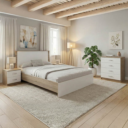 Σετ Κρεβατοκάμαρας Athos Sonoma Λευκό με Κρεβάτι 140x200εκ Σετ 4 Τεμ.