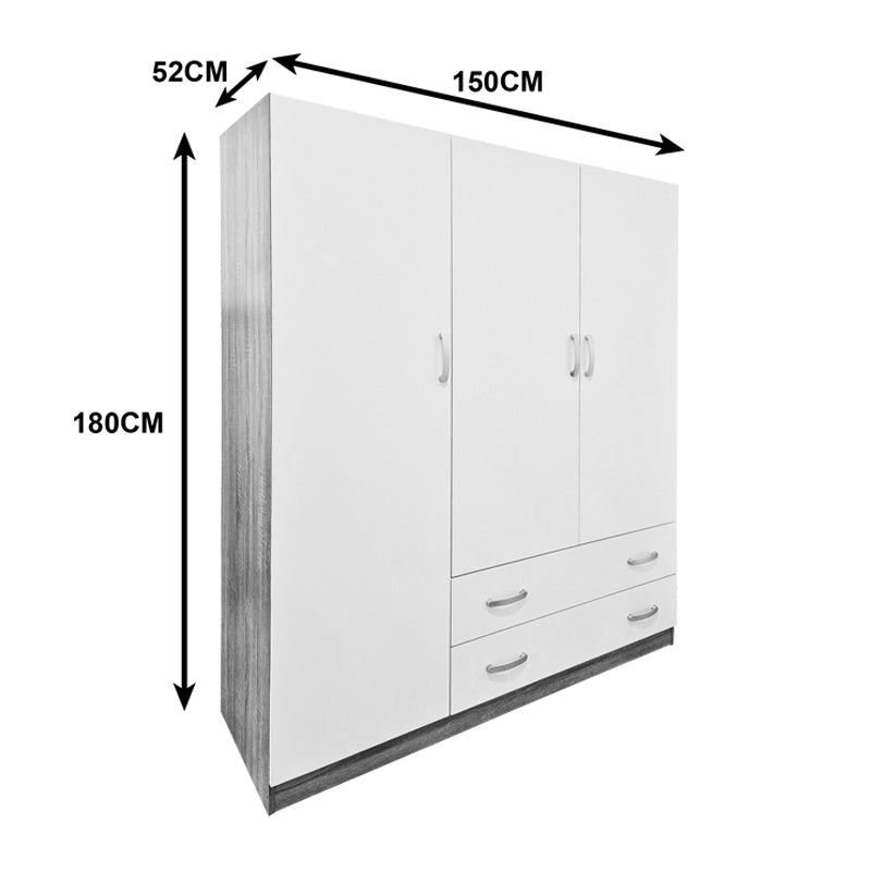 Ντουλάπα Τρίφυλλη με 2 Συρτάρια Alvia Λευκό με Sonoma 150x51x180