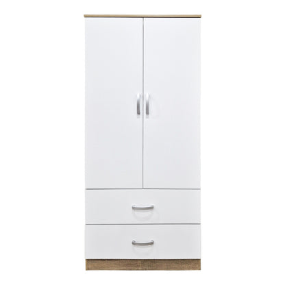 Ντουλάπα Δίφυλλη με 2 Συρτάρια Alvia Λευκό με Sonoma 80x51.5x180