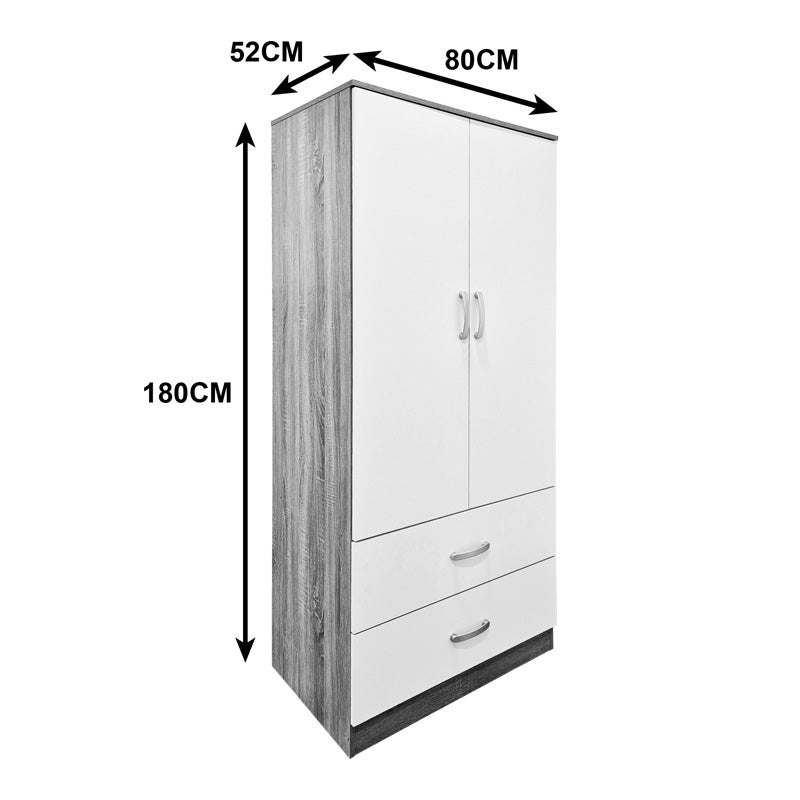 Ντουλάπα Δίφυλλη με 2 Συρτάρια Alvia Λευκό με Sonoma 80x51.5x180
