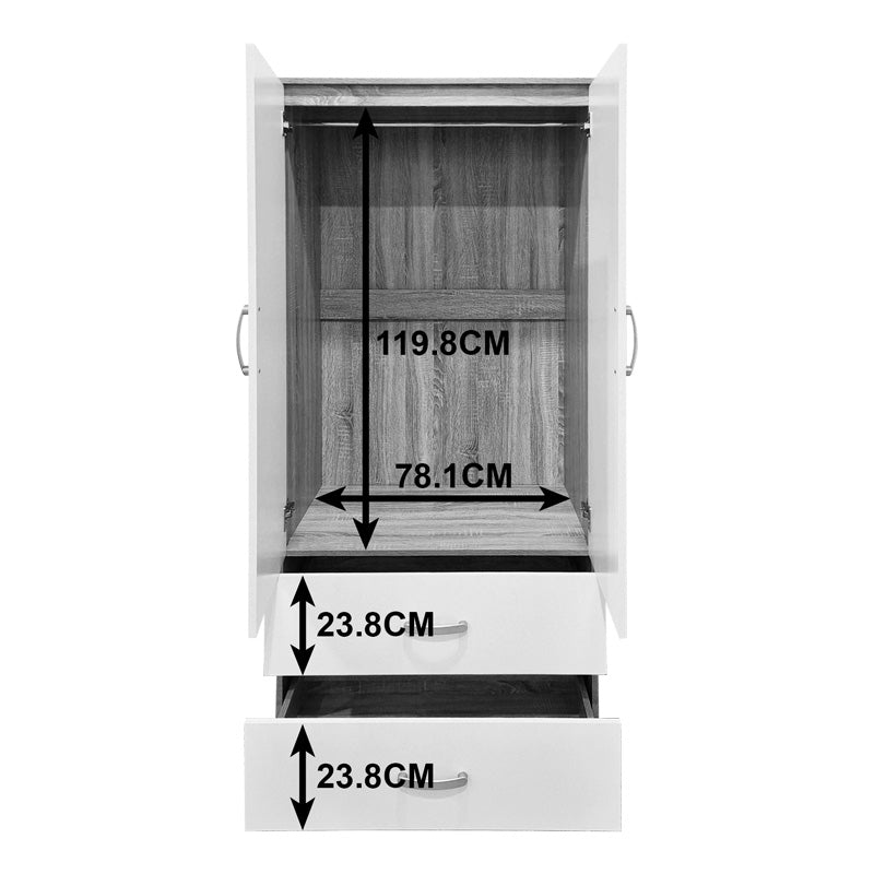 Ντουλάπα Δίφυλλη με 2 Συρτάρια Alvia Λευκό με Sonoma 80x51.5x180