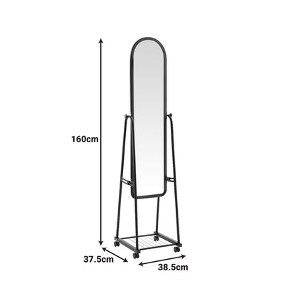 Καθρέπτης Τροχήλατος Lomna PP-Μεταλλικός με Ράφι σε Μαύρη Απόχρωση 38.5x37.5x160