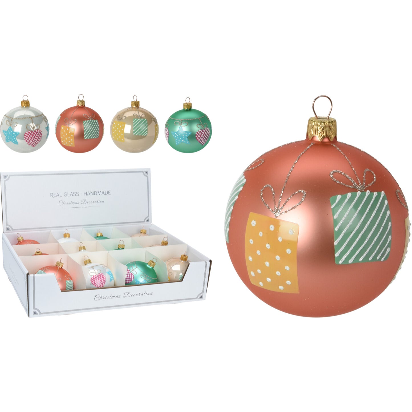 Μπάλα Γυάλινη Κρεμ-Σομόν-Ροζ Ματ 8εκ 4 Σχδ