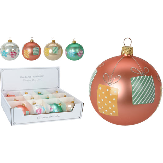 Μπάλα Γυάλινη Κρεμ-Σομόν-Ροζ Ματ 8εκ 4 Σχδ