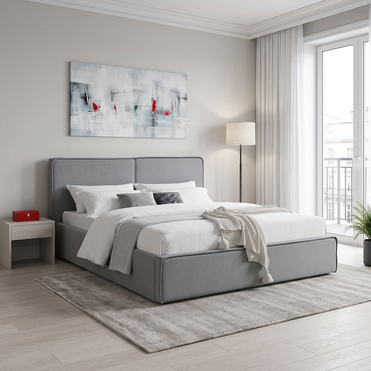 Κρεβάτι Διπλό Zento Γκρι Ύφασμα 160x200εκ