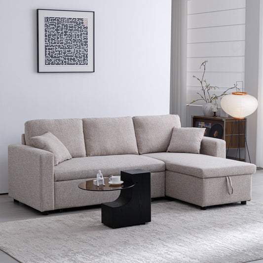 Γωνιακός Αναστρέψιμος Καναπές Κρεβάτι Kamore με Αποθηκευτικό Χώρο Μπεζ Ύφασμα 223x146x85