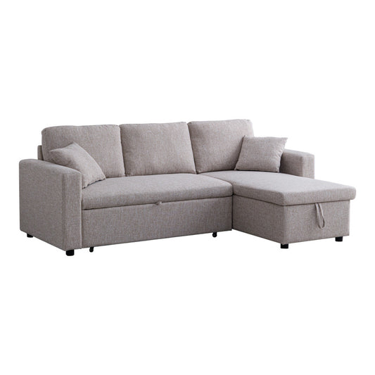 Γωνιακός Αναστρέψιμος Καναπές Κρεβάτι Kamore με Αποθηκευτικό Χώρο Μπεζ Ύφασμα 223x146x85