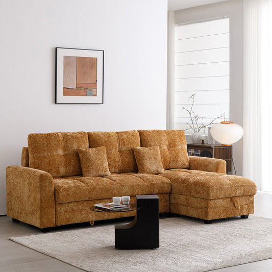 Γωνιακός Αναστρέψιμος Καναπές Κρεβάτι Comfie με Αποθηκευτικό Χώρο Camel Ύφασμα 267x159x97