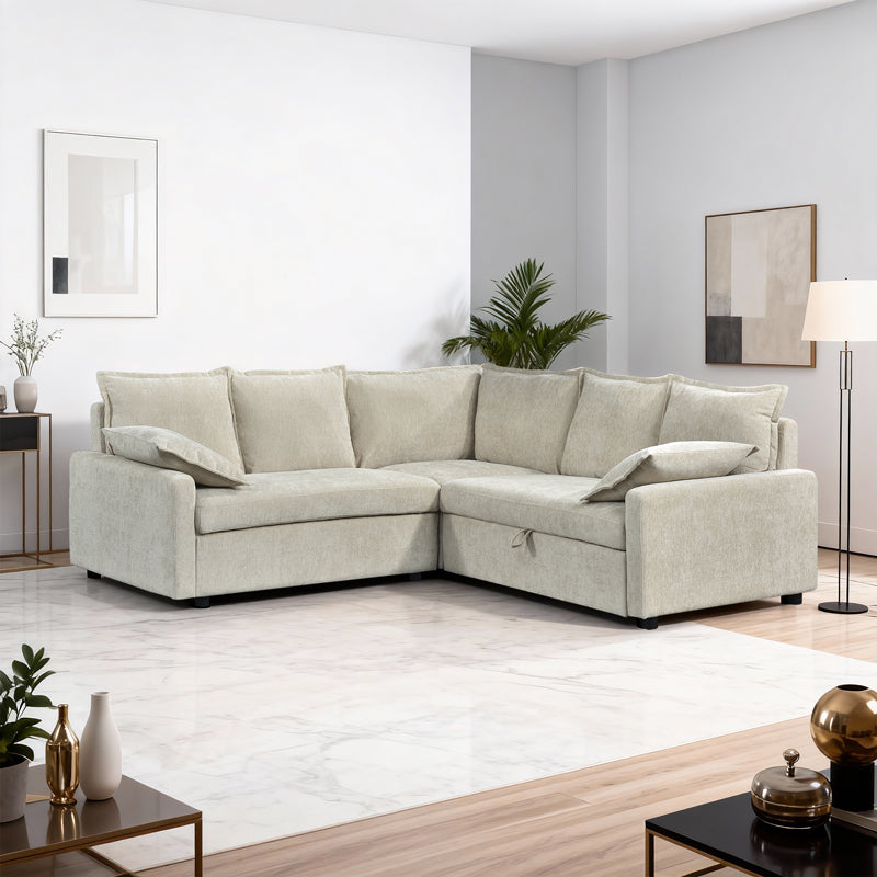 Γωνιακός Καναπές Κρεβάτι Lounivo Ύφασμα Μπεζ 215x215x84