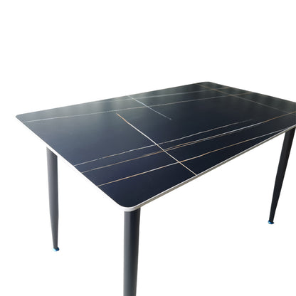 Τραπέζι Pembe Sintered Stone Μαύρη Όψη Μαρμάρου με Μαύρα Μεταλλικά Πόδια 120x70x75