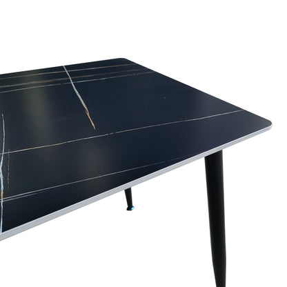 Τραπέζι Pembe Sintered Stone Μαύρη Όψη Μαρμάρου με Μαύρα Μεταλλικά Πόδια 120x70x75