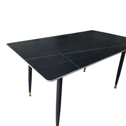 Τραπέζι Pembe Sintered Stone Μαύρη Όψη Μαρμάρου με Μαύρα Μεταλλικά Πόδια 140x80x75