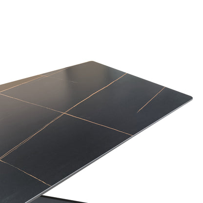 Τραπέζι Mattias Sintered Stone Μαύρη Όψη Μαρμάρου με Μαύρα Μεταλλικά Πόδια 180x90x75