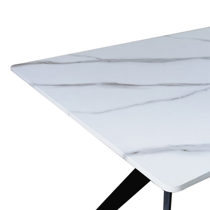 Τραπέζι Ezali MDF Λευκή Όψη Μαρμάρου με Μαύρα Μεταλλικά Πόδια 140x80x75