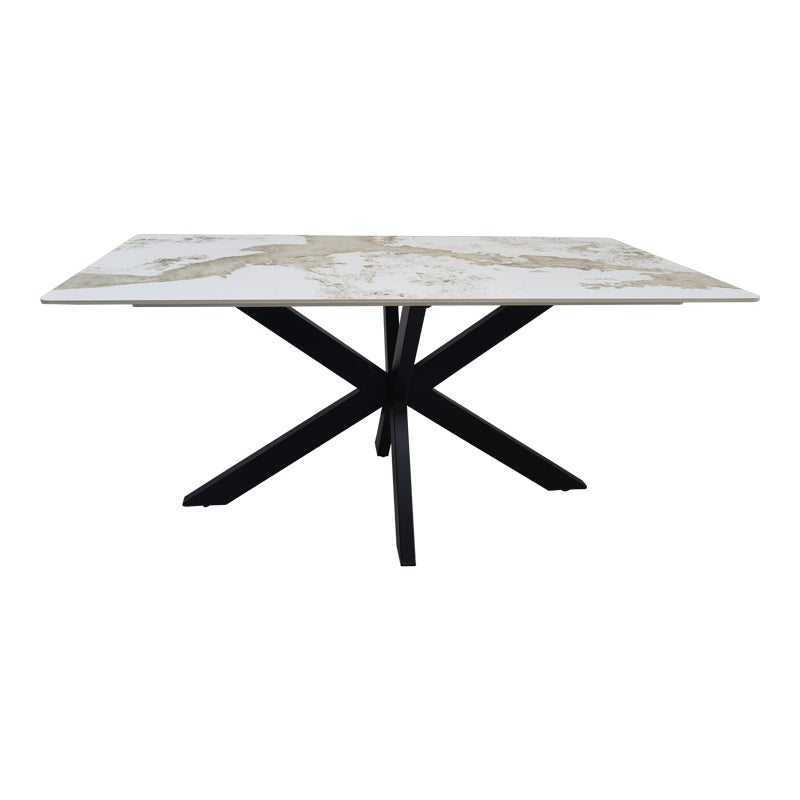Bethan Sintered Stone-Metal Dining Table White Marble-Black 160x80x75