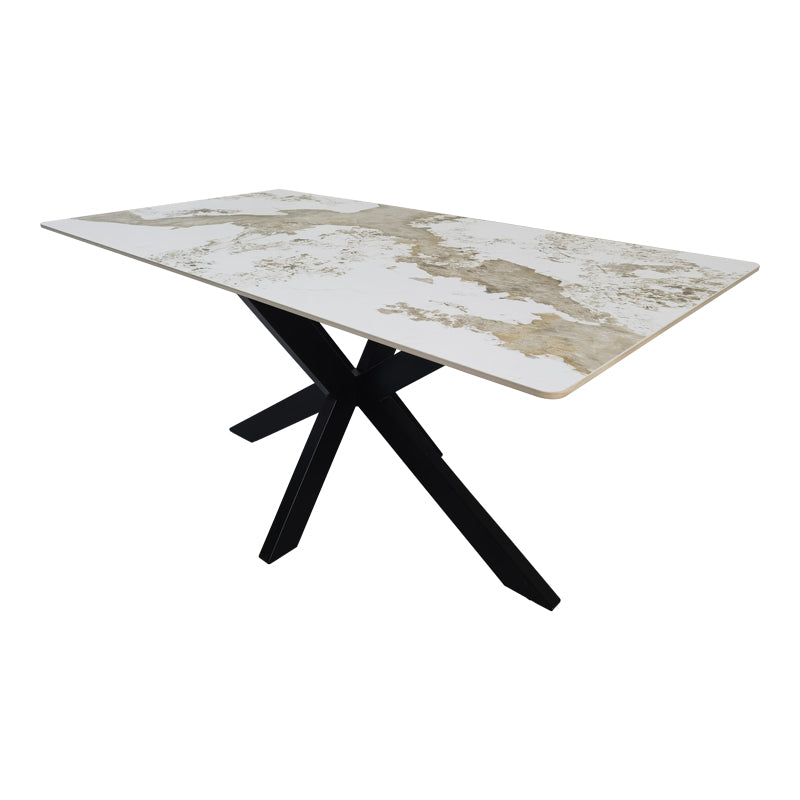 Bethan Sintered Stone-Metal Dining Table White Marble-Black 160x80x75