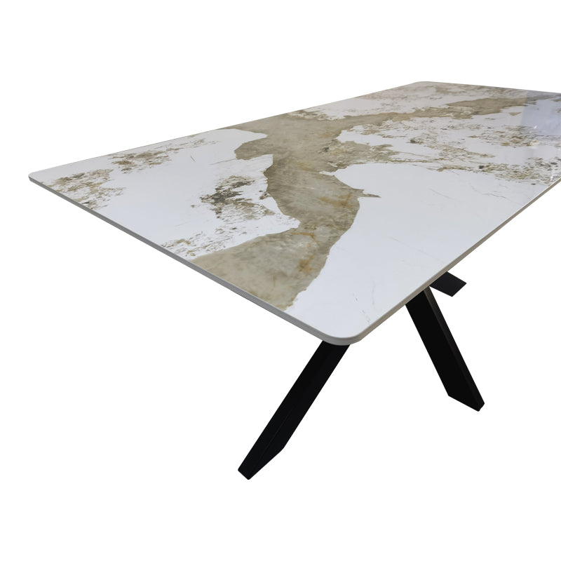 Bethan Sintered Stone-Metal Dining Table White Marble-Black 160x80x75