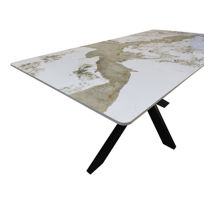 Bethan Sintered Stone-Metal Dining Table White Marble-Black 160x80x75