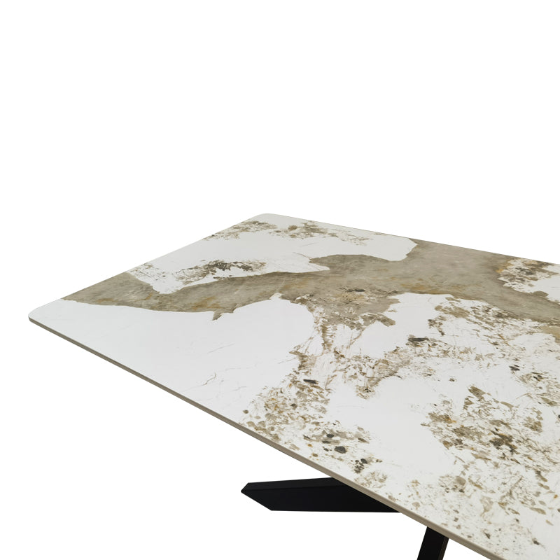 Bethan Sintered Stone-Metal Dining Table White Marble-Black 160x80x75