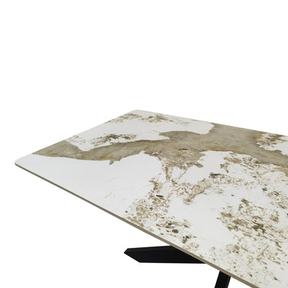 Bethan Sintered Stone-Metal Dining Table White Marble-Black 160x80x75
