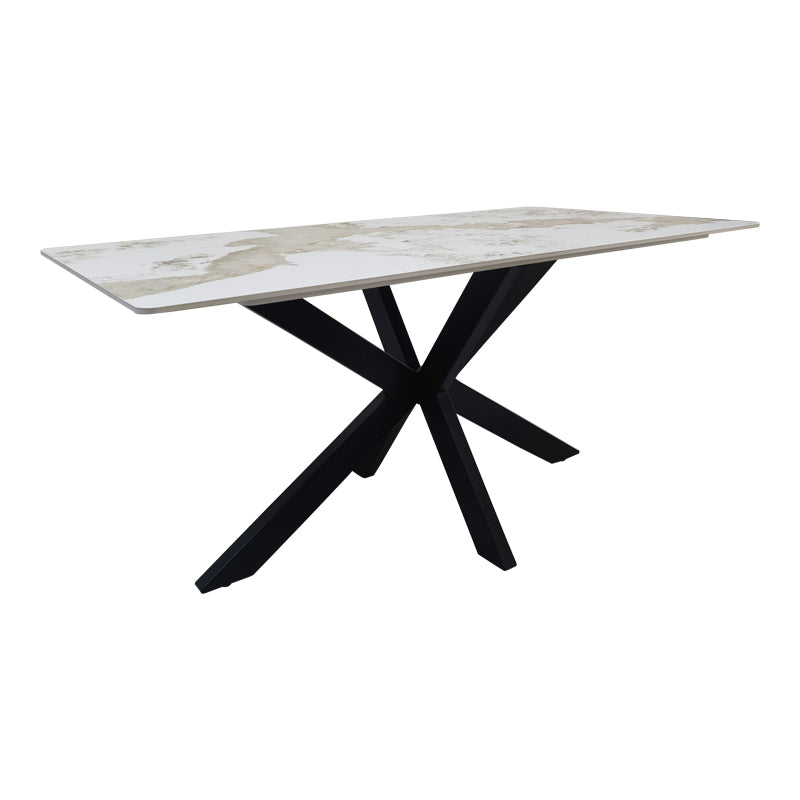 Bethan Sintered Stone-Metal Dining Table White Marble-Black 160x80x75