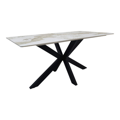 Bethan Sintered Stone-Metal Dining Table White Marble-Black 160x80x75