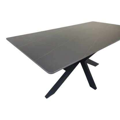 Bethan Sintered Stone-Metal Dining Table Black Marble-Black 160x80x75