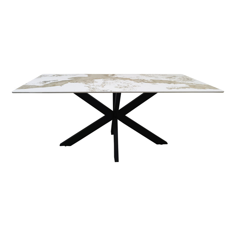 Bethan Sintered Stone-Metal Dining Table White Marble-Black 180x90x75