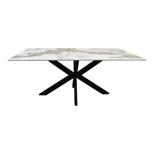 Τραπέζι Bethan Sintered Stone-Μέταλλο Λευκό Μαρμάρου-Μαύρο 180x90x75