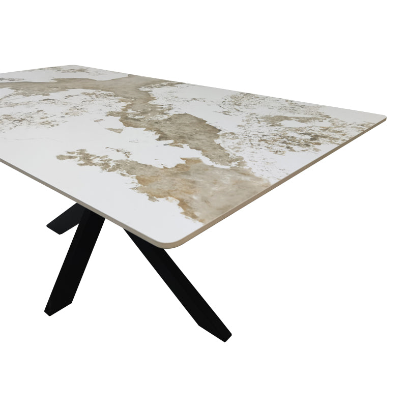 Bethan Sintered Stone-Metal Dining Table White Marble-Black 180x90x75