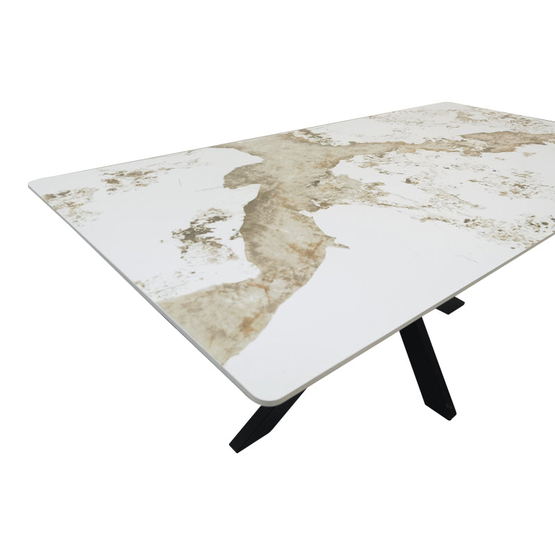 Bethan Sintered Stone-Metal Dining Table White Marble-Black 180x90x75