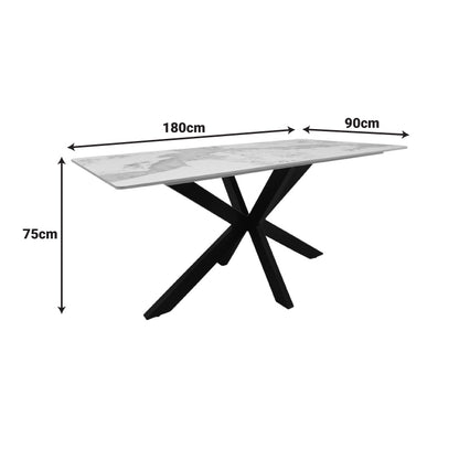 Bethan Sintered Stone-Metal Dining Table White Marble-Black 180x90x75