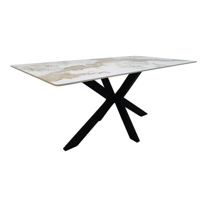 Bethan Sintered Stone-Metal Dining Table White Marble-Black 180x90x75