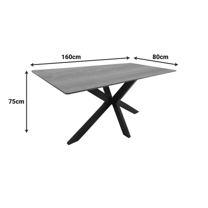 Bethan Sonoma Table with Grey MDF and Black Metal 160x80x75