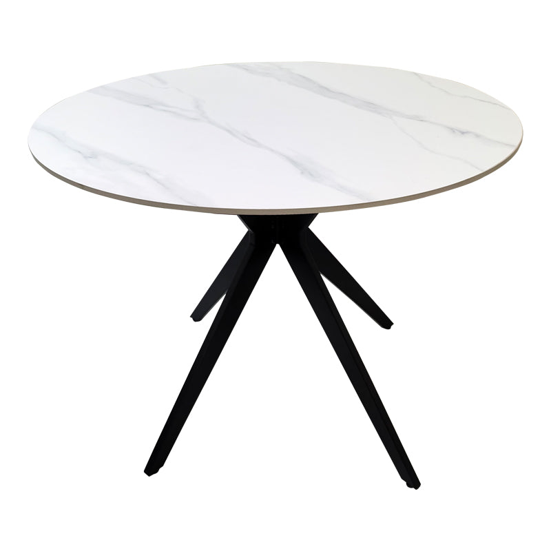 Τραπέζι Orbital Sintered Stone Λευκή Ματ Όψη Μαρμάρου με Μαύρο Μεταλλικό Πόδι Φ100x76