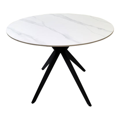 Τραπέζι Orbital Sintered Stone Λευκή Ματ Όψη Μαρμάρου με Μαύρο Μεταλλικό Πόδι Φ100x76