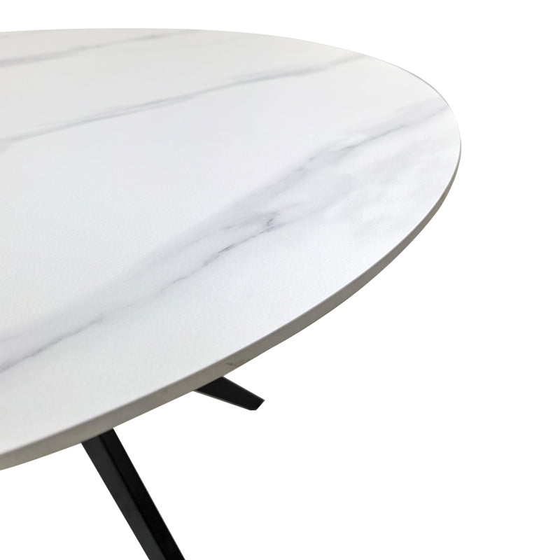 Τραπέζι Orbital Sintered Stone Λευκή Ματ Όψη Μαρμάρου με Μαύρο Μεταλλικό Πόδι Φ100x76
