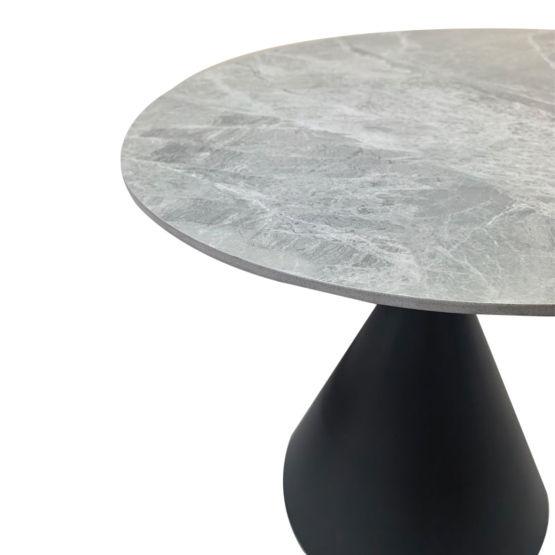 Τραπέζι Flenada Sintered Stone σε Γκρι Όψη Μαρμάρου με Μαύρη Μεταλλική Βάση Φ80x76