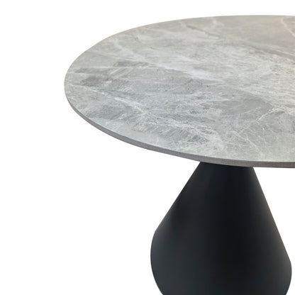Τραπέζι Flenada Sintered Stone σε Γκρι Όψη Μαρμάρου με Μαύρη Μεταλλική Βάση Φ80x76