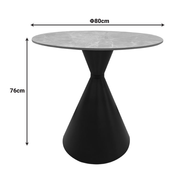 Τραπέζι Flenada Sintered Stone σε Γκρι Όψη Μαρμάρου με Μαύρη Μεταλλική Βάση Φ80x76