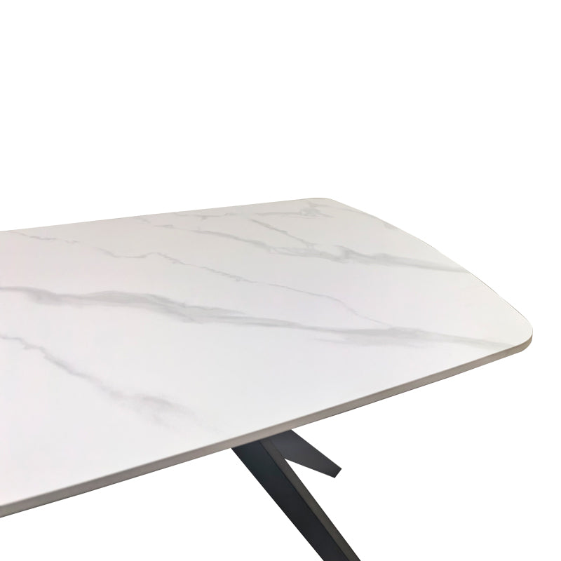 Τραπέζι Ezali Sintered Stone Λευκή Ματ Όψη Μαρμάρου με Μαύρο Μεταλλικό Πόδι 140x80x75