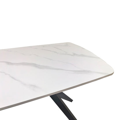 Τραπέζι Ezali Sintered Stone Λευκή Ματ Όψη Μαρμάρου με Μαύρο Μεταλλικό Πόδι 140x80x75