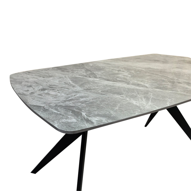 Τραπέζι Ezali Sintered Stone Γκρι Όψη Μαρμάρου με Μαύρο Μεταλλικό Πόδι 140x80x75