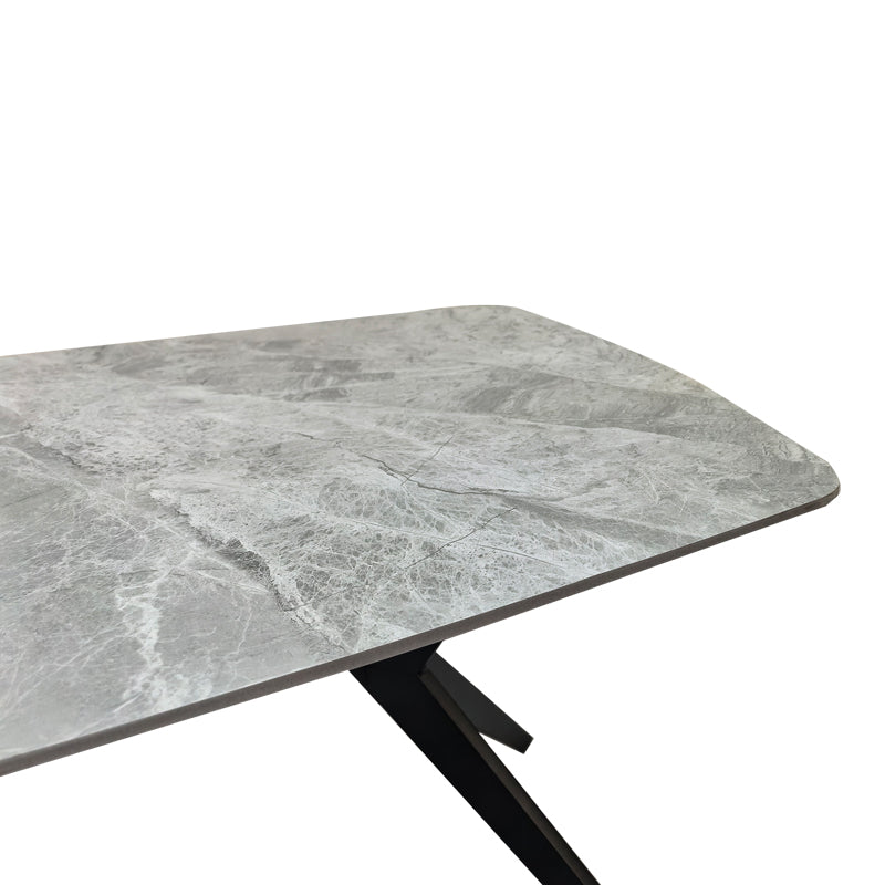 Τραπέζι Ezali Sintered Stone Γκρι Όψη Μαρμάρου με Μαύρο Μεταλλικό Πόδι 140x80x75