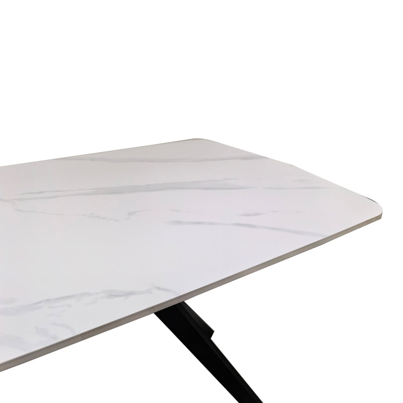 Τραπέζι Ezali Sintered Stone Λευκή Ματ Όψη Μαρμάρου με Μαύρο Μεταλλικό Πόδι 180x90x75