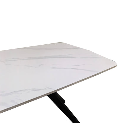 Τραπέζι Ezali Sintered Stone Λευκή Ματ Όψη Μαρμάρου με Μαύρο Μεταλλικό Πόδι 180x90x75